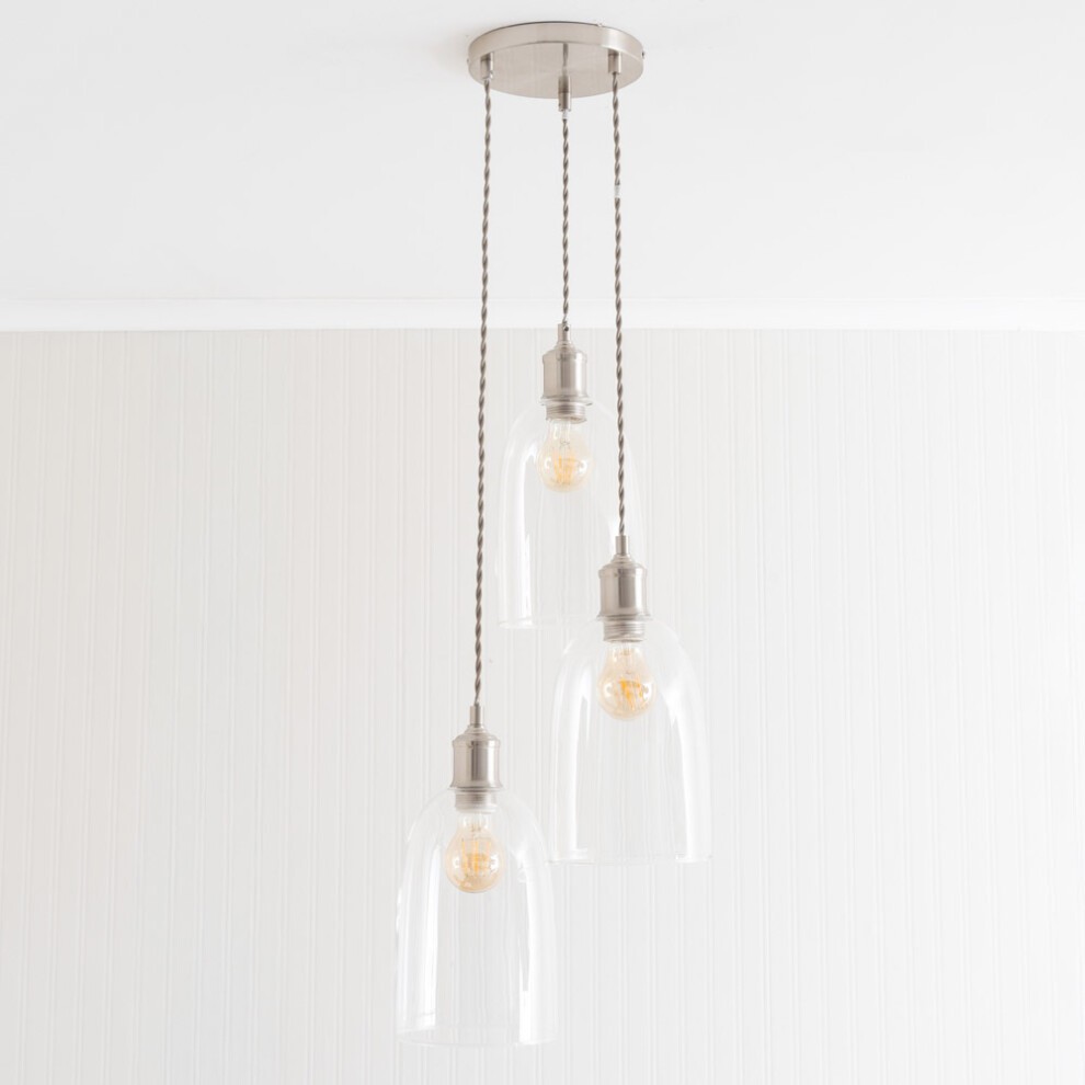 ValueLights Kira Brushed Chrome Glass 3 Drop Cluster Ceiling Pendant Light - image 2