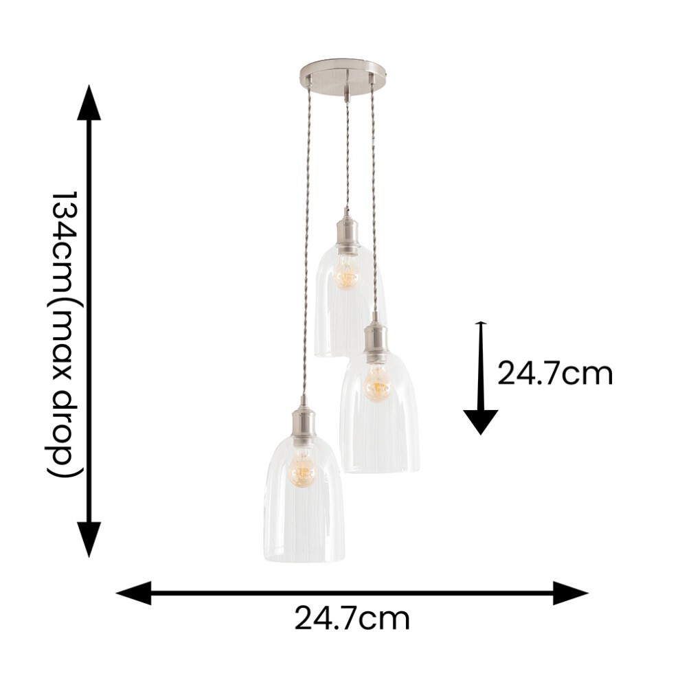 ValueLights Kira Brushed Chrome Glass 3 Drop Cluster Ceiling Pendant Light - image 3