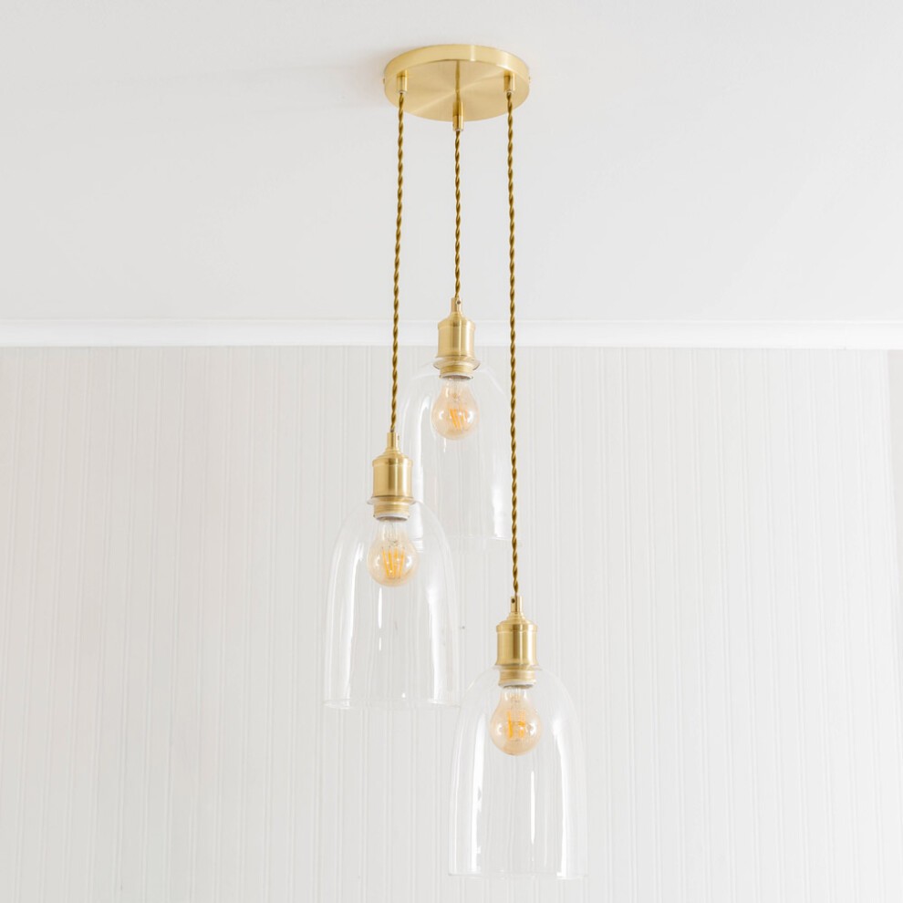 ValueLights Kira Brushed Gold Glass 3 Drop Cluster Ceiling Pendant Light - image 2