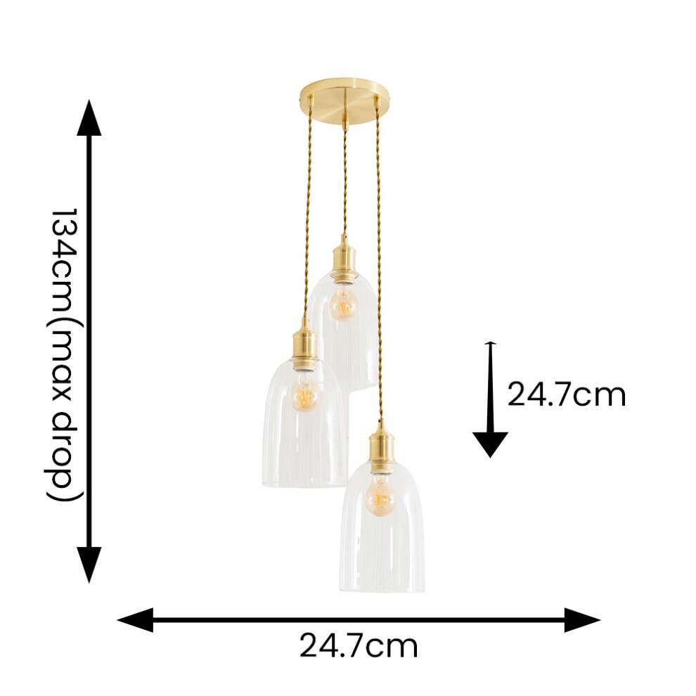 ValueLights Kira Brushed Gold Glass 3 Drop Cluster Ceiling Pendant Light - image 3