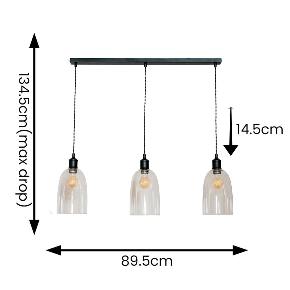 ValueLights Kira Matte Black Glass 3 Drop Bar Ceiling Pendant Light - image 5