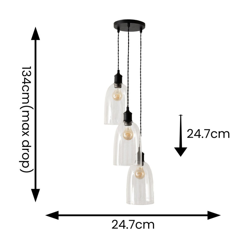 ValueLights Kira Matte Black Glass 3 Drop Cluster Ceiling Pendant Light - image 3