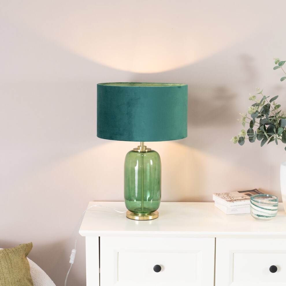 ValueLights Leigh Reni Green Velvet Shade Forest Green Glass LED Table Lamp - image 2