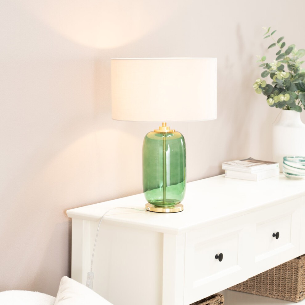 ValueLights Leigh Reni Natural Shade Forest Green Glass LED Table Lamp - image 2