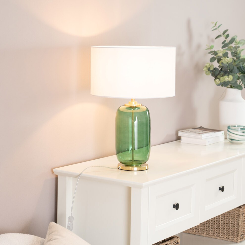 ValueLights Leigh Reni White Shade Forest Green Glass LED Table Lamp - image 2