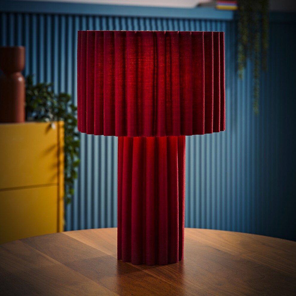 ValueLights Lenny Burgundy Wine Drum Shade Ribbed Full Fabric LED Table Lamp - image 2