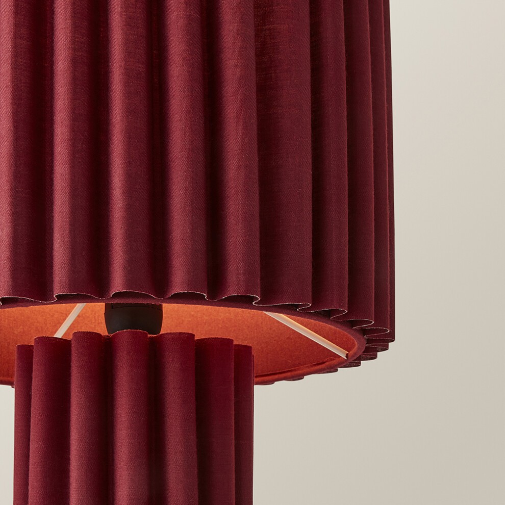 ValueLights Lenny Burgundy Wine Drum Shade Ribbed Full Fabric LED Table Lamp - image 3