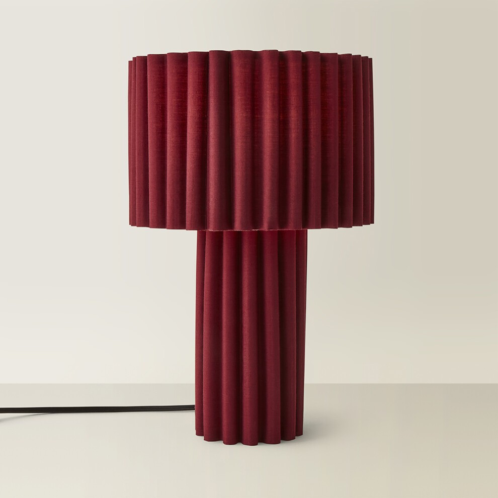 ValueLights Lenny Burgundy Wine Drum Shade Ribbed Full Fabric LED Table Lamp - image 5