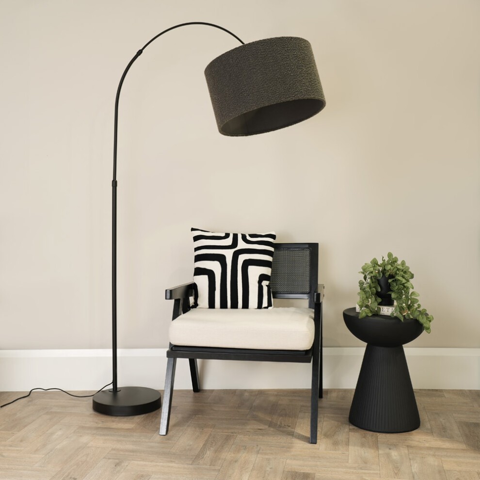 ValueLights Louis Charcoal Boucle Drum Shade Black Curved LED Floor Lamp - image 2