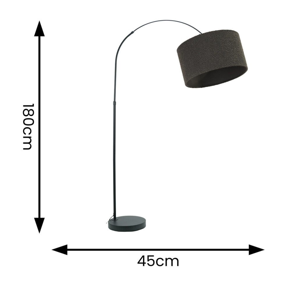 ValueLights Louis Charcoal Boucle Drum Shade Black Curved LED Floor Lamp - image 3