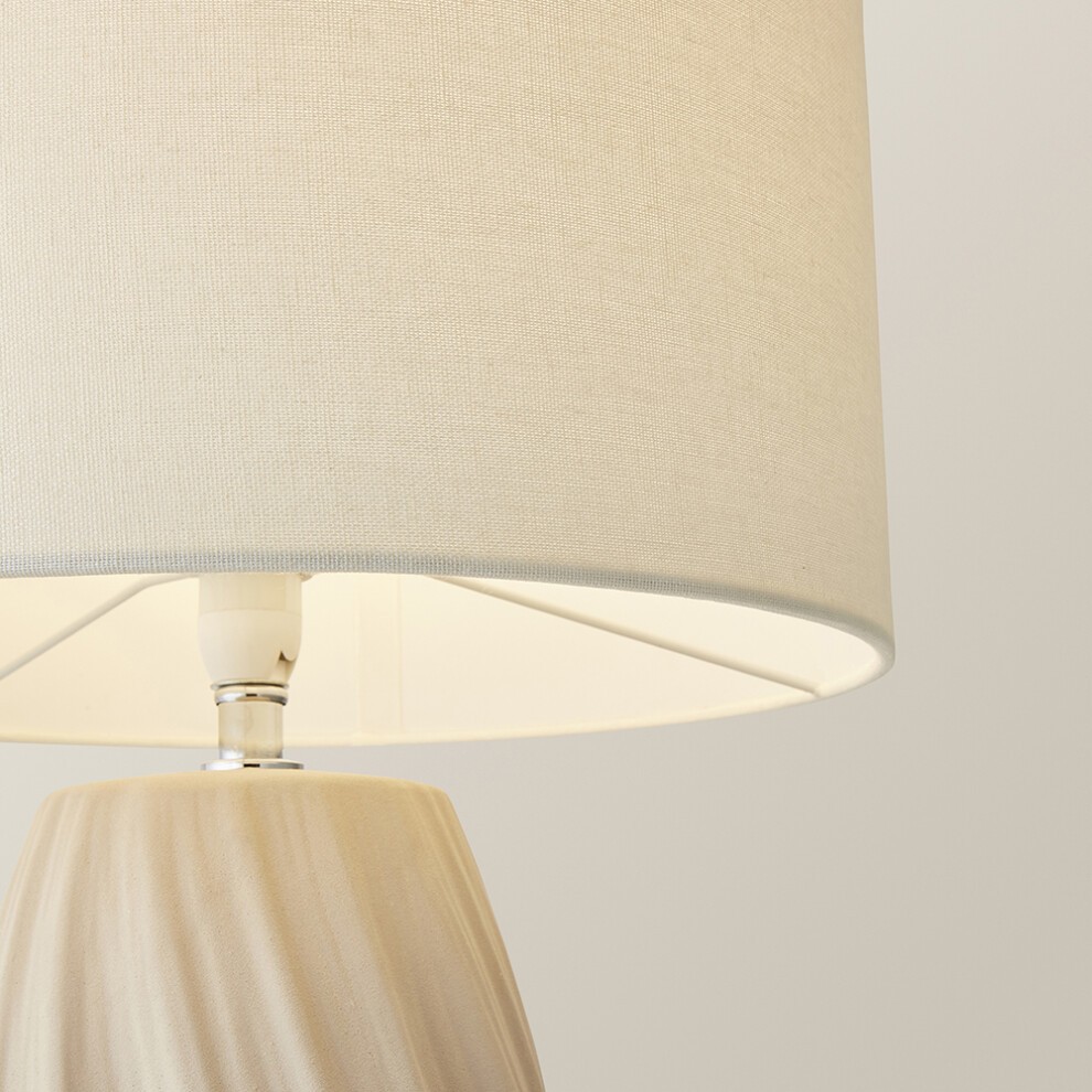 ValueLights Lydia Natural Linen Drum Shade tall Swirl Natural LED Table Lamp - image 3