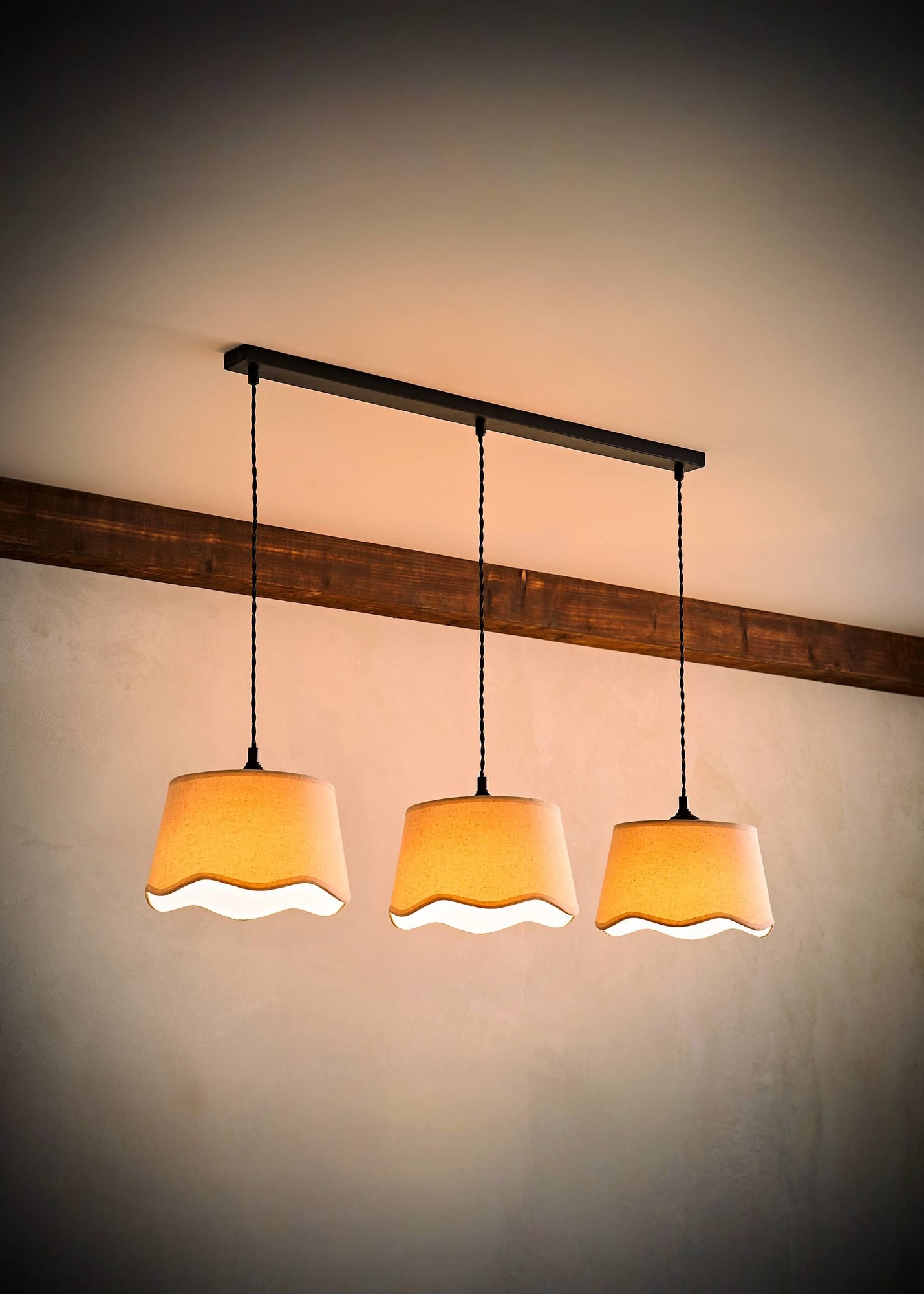 ValueLights Mabel 3 Drop Bar Black Ceiling Light with Natural Linen Shade and Bulb - image 3