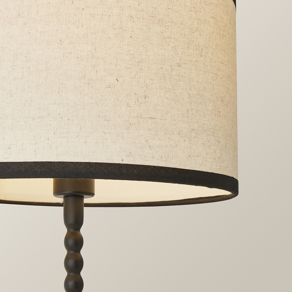 ValueLights Maeve Natural Linen Black Trim Drum Shade Matte Black Bobbin LED Table Lamp - image 3