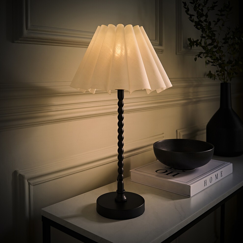 ValueLights Maeve White Scallop Pleated Tapered Shade Black Bobbin Bobble LED Table Lamp - image 2