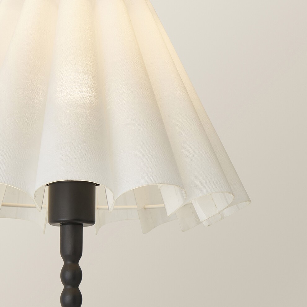 ValueLights Maeve White Scallop Pleated Tapered Shade Black Bobbin Bobble LED Table Lamp - image 3