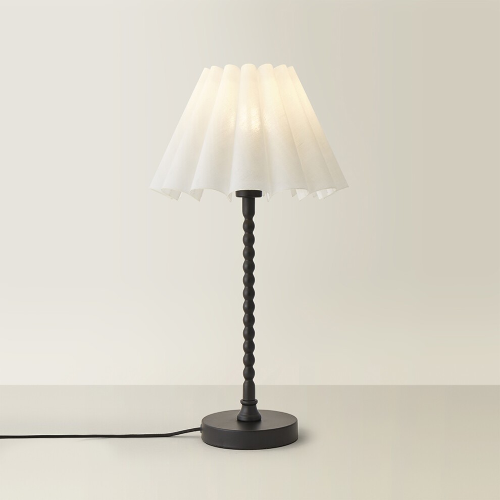 ValueLights Maeve White Scallop Pleated Tapered Shade Black Bobbin Bobble LED Table Lamp - image 5