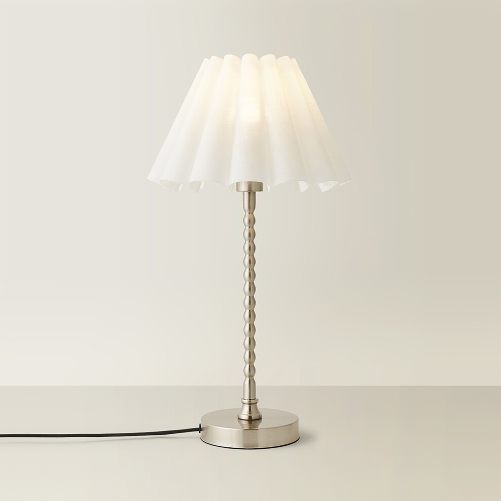ValueLights Maeve White Scallop Pleated Tapered Shade Chrome Bobbin LED Table Lamp - image 5