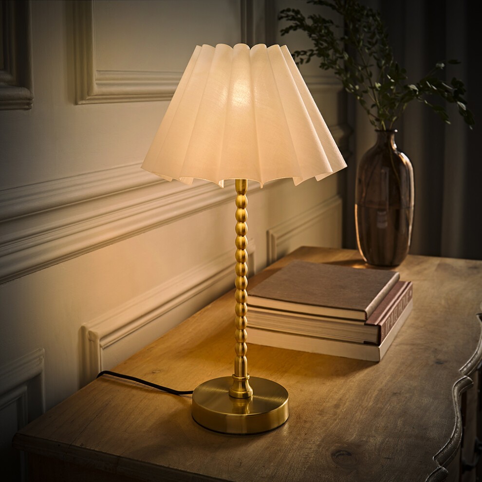 ValueLights Maeve White Scallop Pleated Tapered Shade Gold Bobbin Bobble LED Table Lamp - image 2