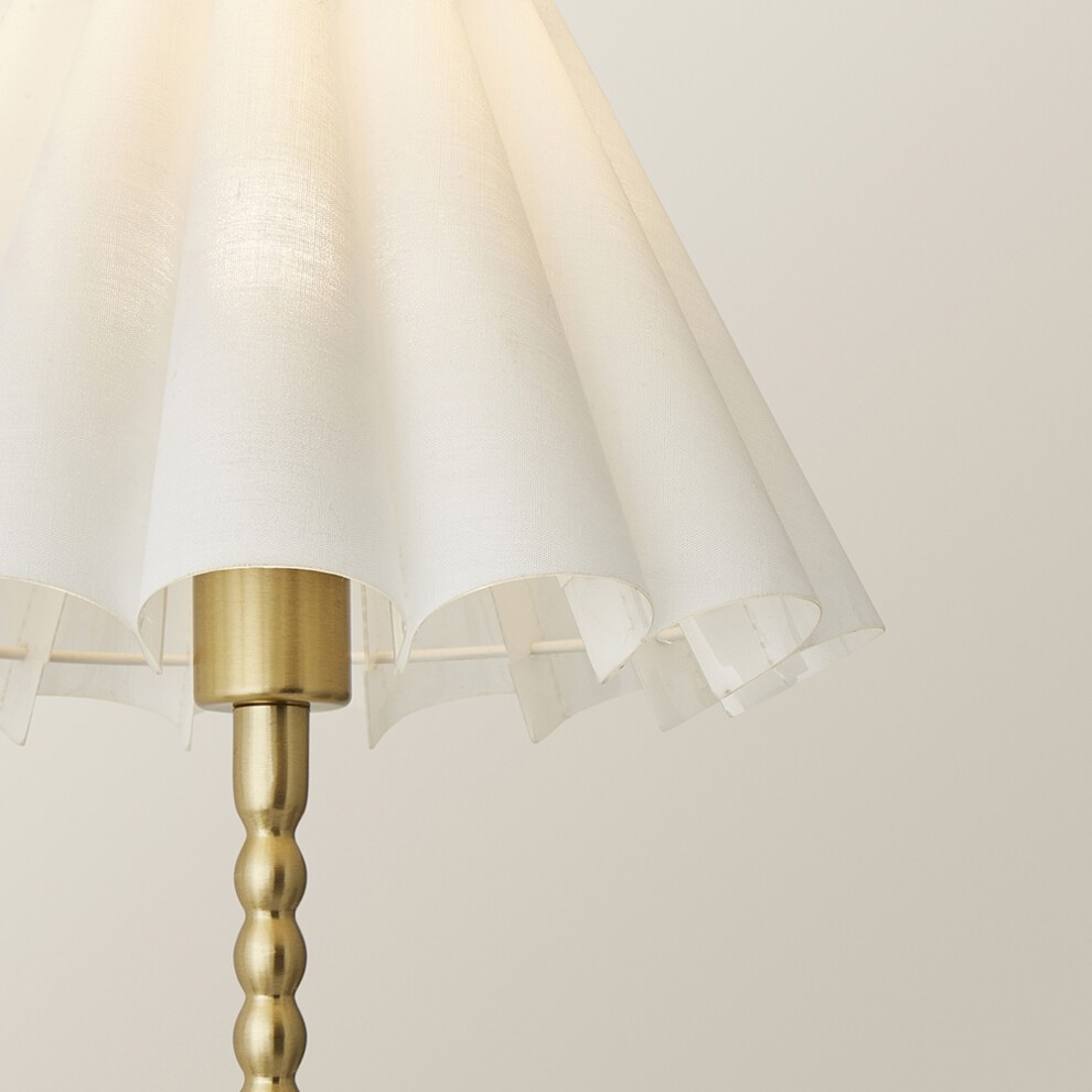 ValueLights Maeve White Scallop Pleated Tapered Shade Gold Bobbin Bobble LED Table Lamp - image 3
