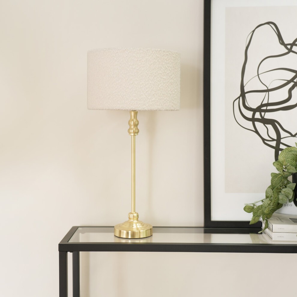 ValueLights Maggie Cream Boucle and Gold Drum Shade Candlestick LED Table Lamp - image 2