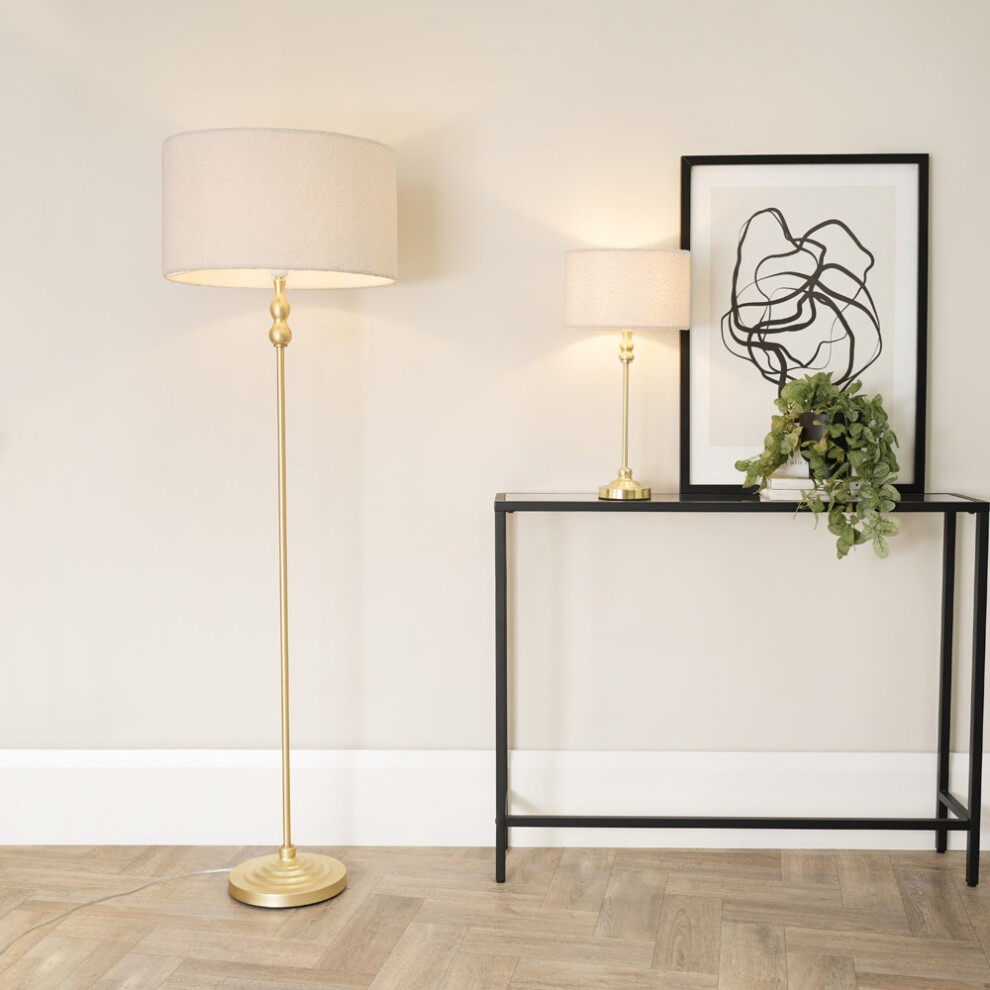 ValueLights Maggie Cream Boucle and Gold Drum Shade Candlestick LED Table Lamp - image 3