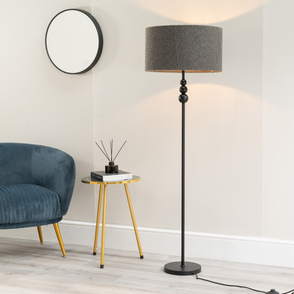 ValueLights Marissa Charcoal Boucle Shade Black Ball LED Floor Lamp - image 3