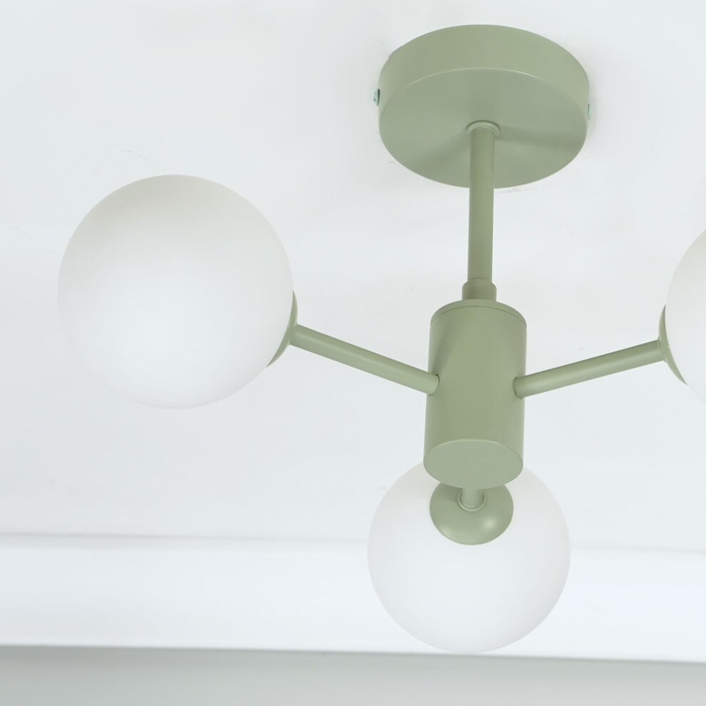 ValueLights Marlow 3 Arm Sage Green Opaque Glass Globe LED Ceiling Light - image 2