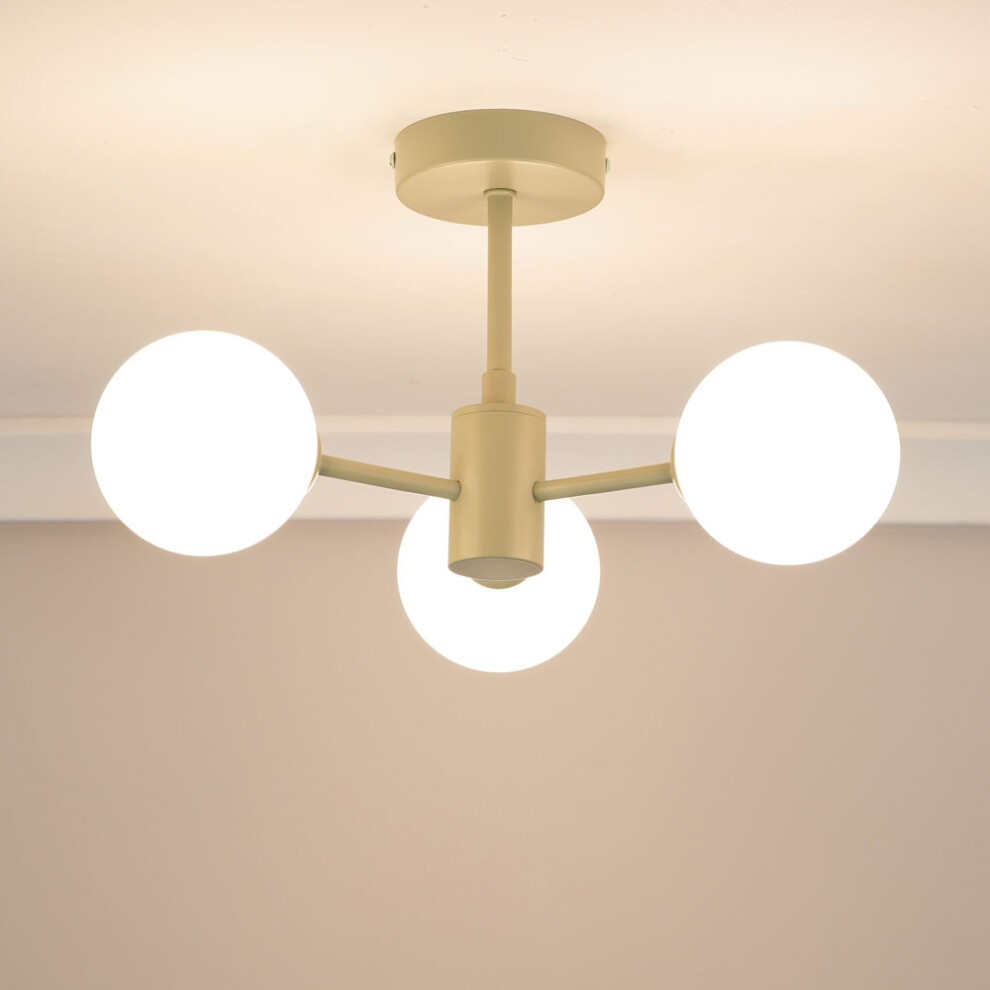 ValueLights Marlow 3 Arm Sage Green Opaque Glass Globe LED Ceiling Light - image 3