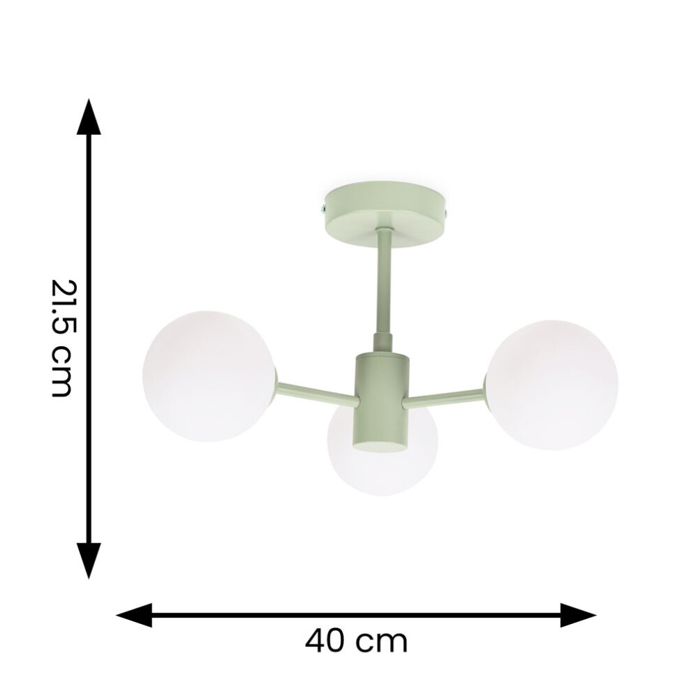 ValueLights Marlow 3 Arm Sage Green Opaque Glass Globe LED Ceiling Light - image 4
