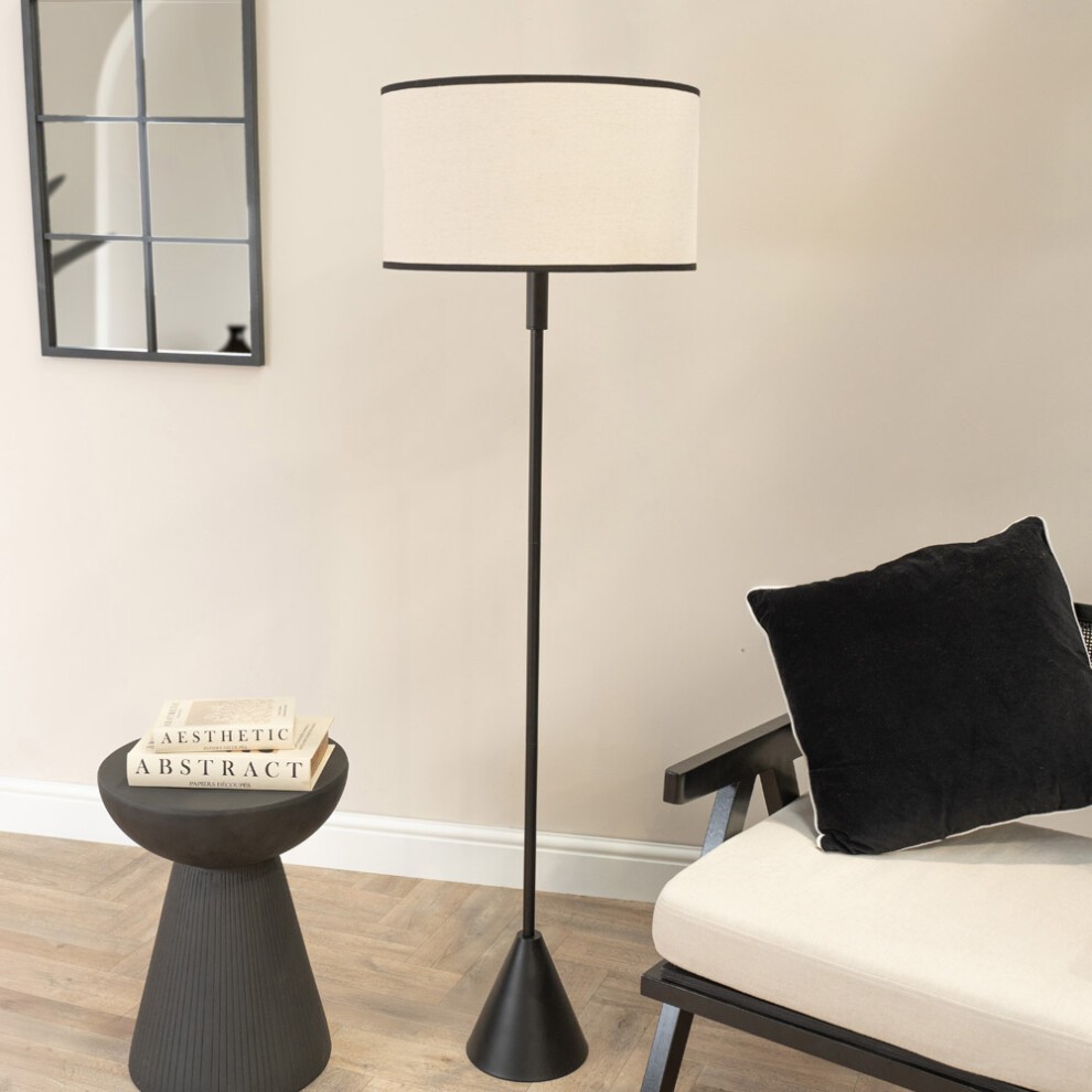 ValueLights Mitch Natural Linen Black Trim Shade Black Wood Triangle Floor Lamp - image 2