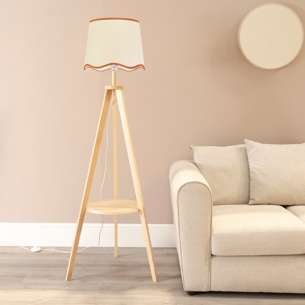 ValueLights Morrigan Wood Shelf Rust Trim Scallop Shade Natural Tripod Floor Lamp with Bulb - image 2