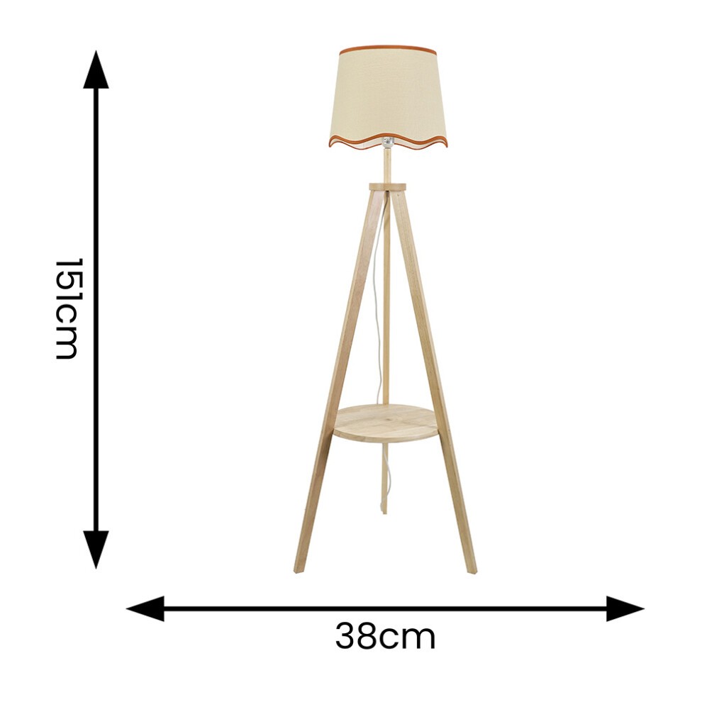 ValueLights Morrigan Wood Shelf Rust Trim Scallop Shade Natural Tripod Floor Lamp with Bulb - image 3