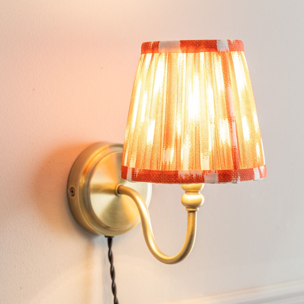 ValueLights Neely Antique Brass Orange Pleated Shade Plug-in LED Wall Light - image 2