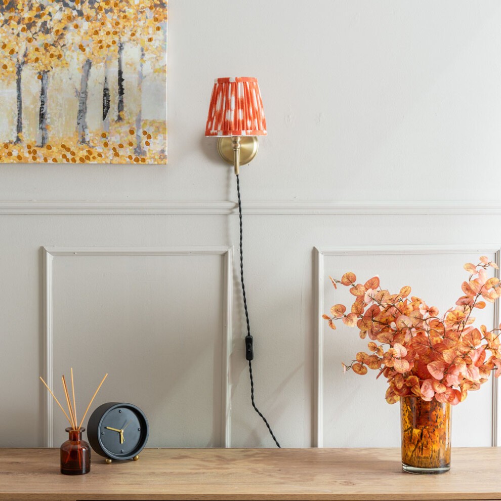 ValueLights Neely Antique Brass Orange Pleated Shade Plug-in LED Wall Light - image 5