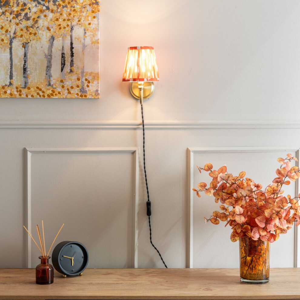 ValueLights Neely Antique Brass Orange Pleated Shades Plug-in LED Wall Light 2 Pack - image 5