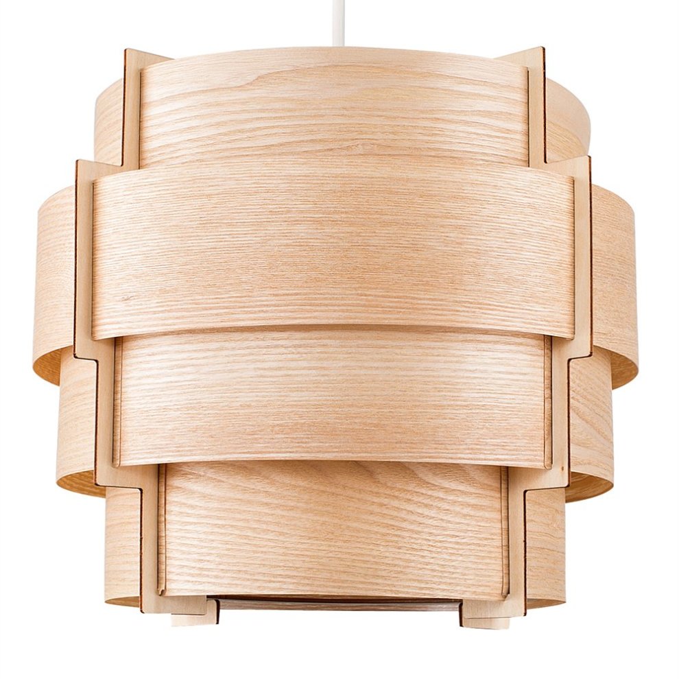 Persia Brown ceiling pendant shade features a layered design with a warm brown wood finish, showcasing a modern, minimalist aesthetic suitable for various decor styles.
