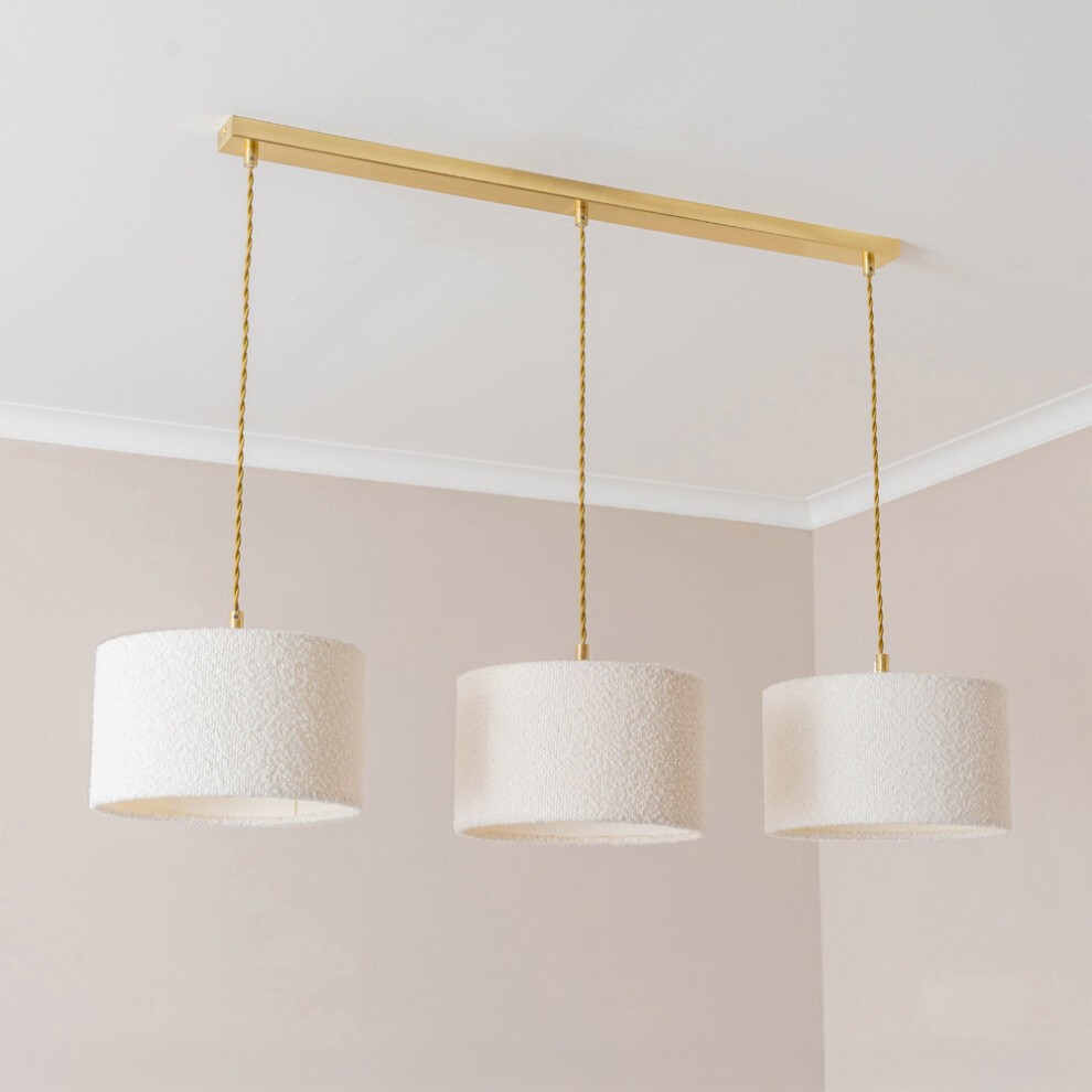 ValueLights Reni Gold and Cream Boucle 3 Drop Bar Ceiling Drum Light - image 2