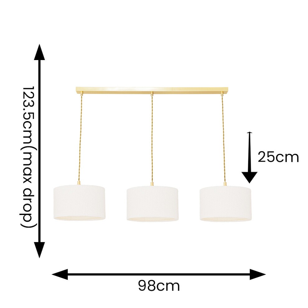 ValueLights Reni Gold and Cream Boucle 3 Drop Bar Ceiling Drum Light - image 3