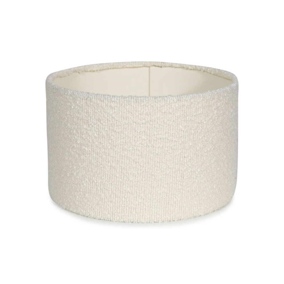 Small cream boucle drum ceiling lamp shade with a textured fabric finish, featuring a simple, modern design suitable for various decor styles.