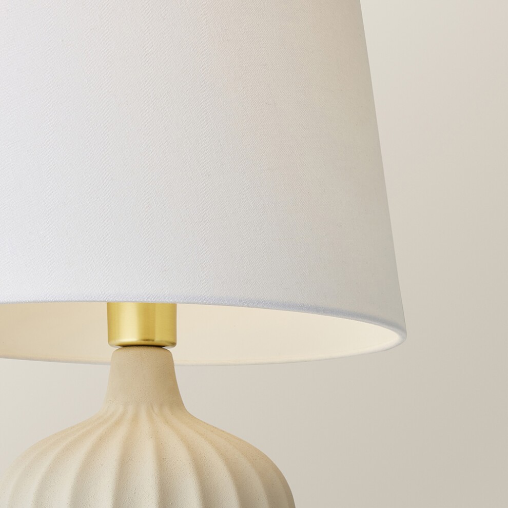 ValueLights Serena Natural Tapered Linen Shade Ribbed Ceramic Beige Table Lamp - image 3
