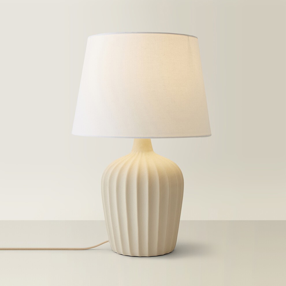 ValueLights Serena Natural Tapered Linen Shade Ribbed Ceramic Beige Table Lamp - image 5
