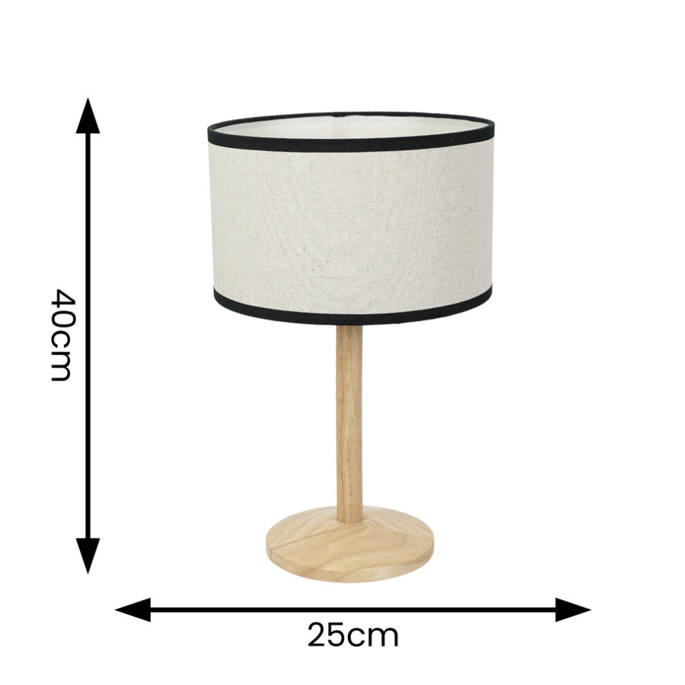 ValueLights Triston Linen Black Edge Drum Shade Natural Light Wood Stem LED Table Lamp - image 5