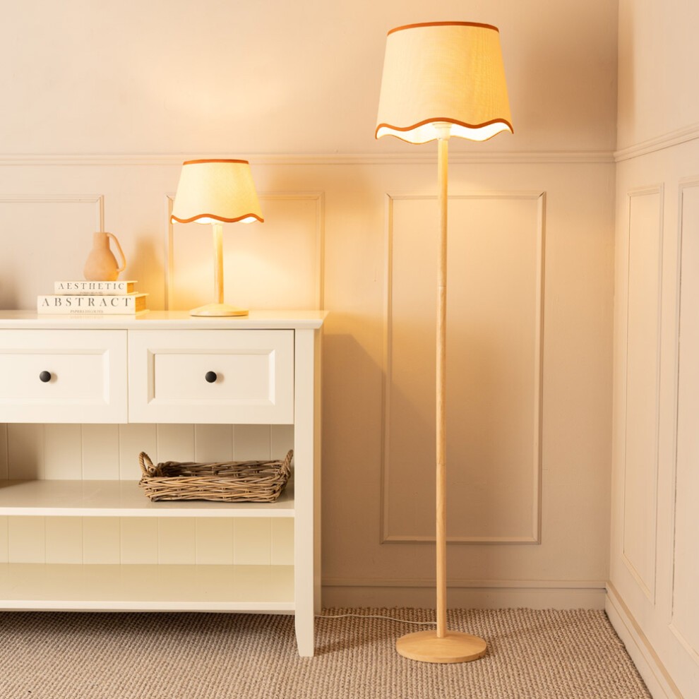 ValueLights Triston Scallop Rust Edge Shade Light Wood LED Floor Lamp - image 2