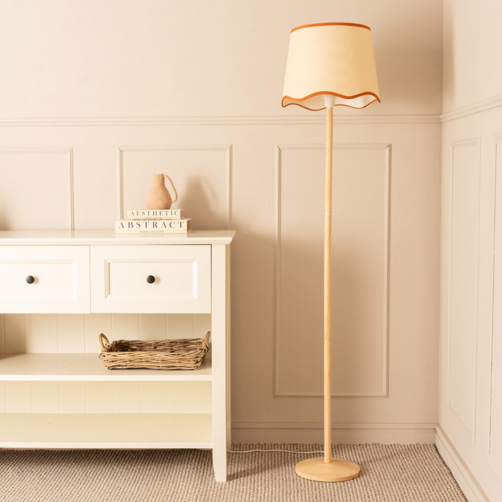 ValueLights Triston Scallop Rust Edge Shade Light Wood LED Floor Lamp - image 3