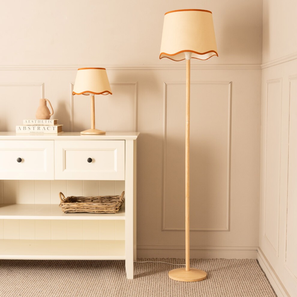 ValueLights Triston Scallop Rust Edge Shade Light Wood LED Floor Lamp - image 4