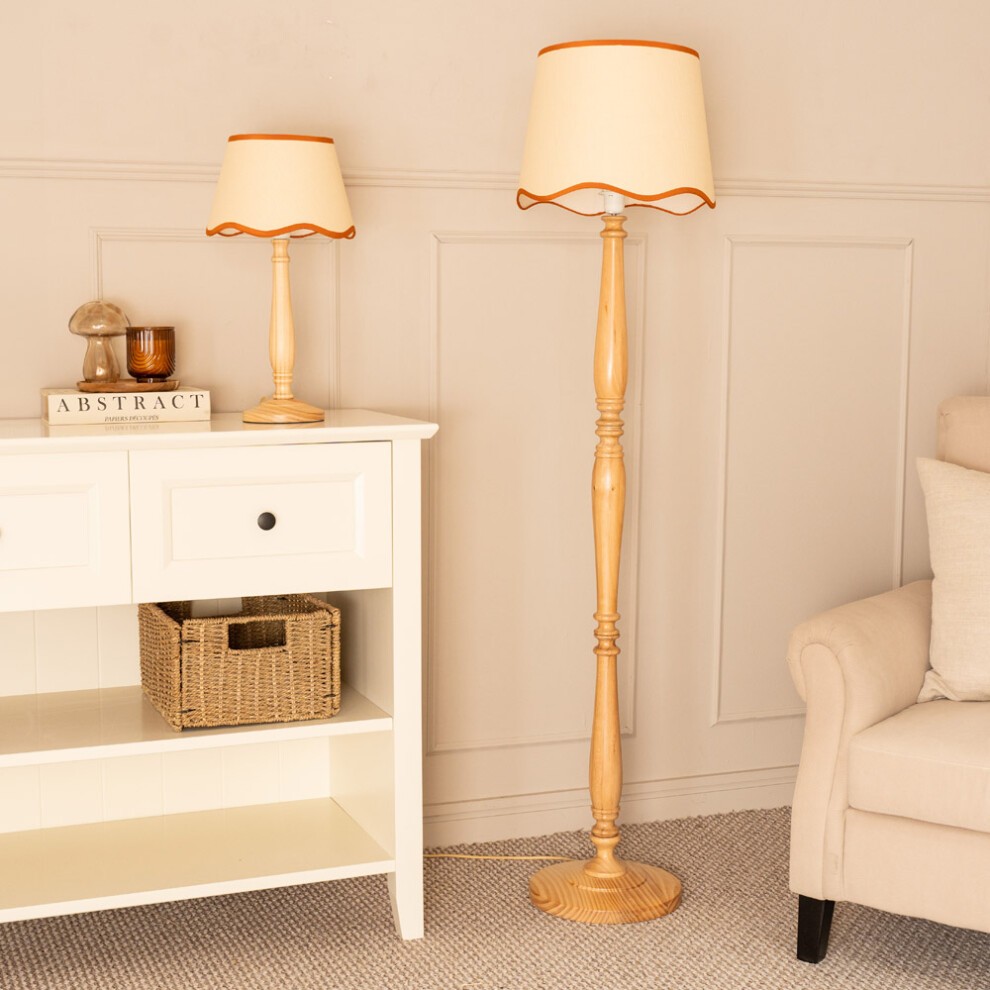 ValueLights Victoria Scallop Rust Edge Shade Light Wood LED Floor Lamp - image 2