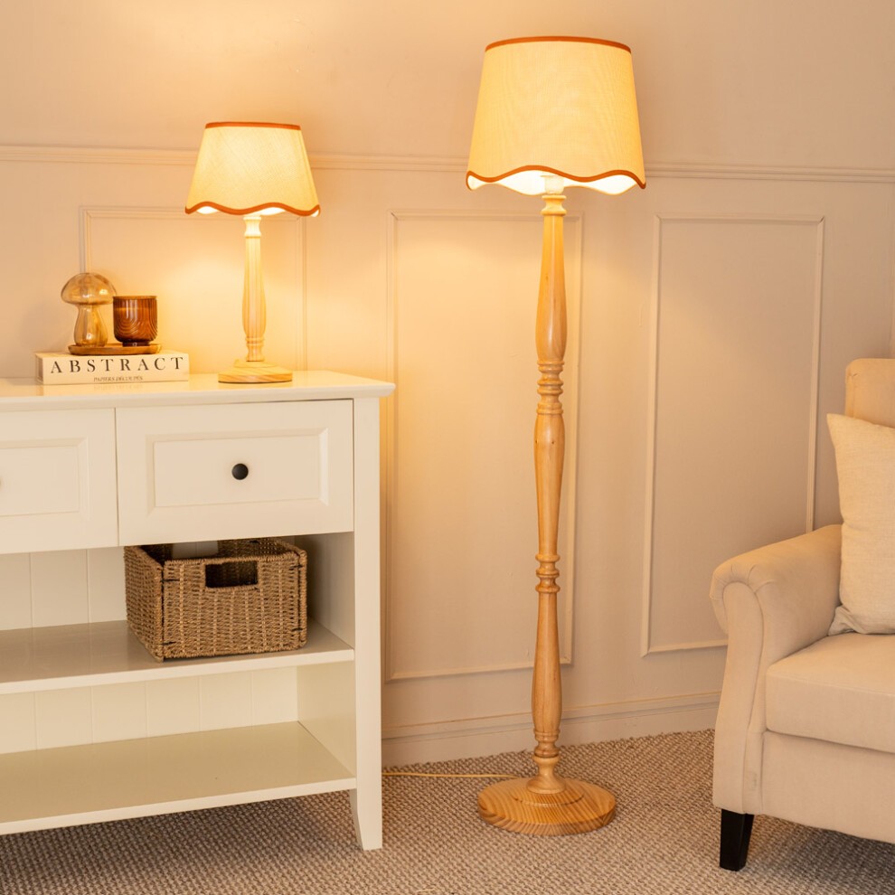 ValueLights Victoria Scallop Rust Edge Shade Light Wood LED Floor Lamp - image 3