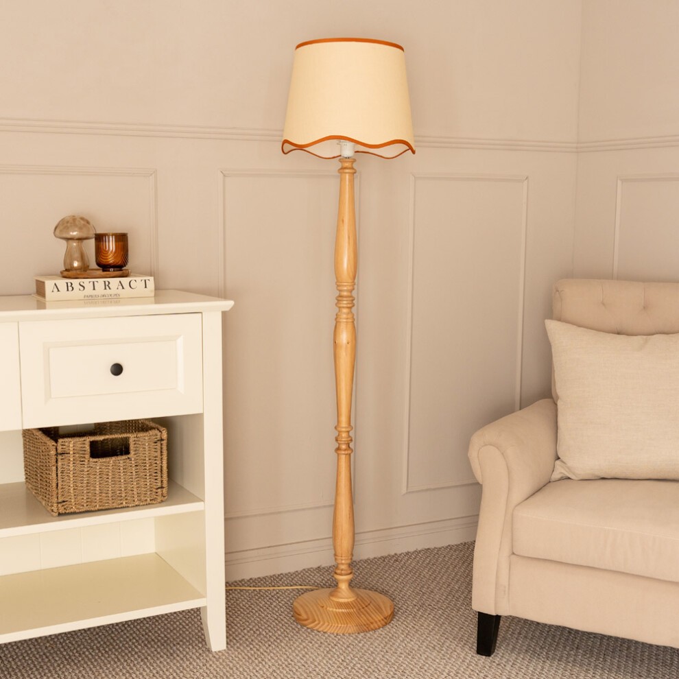ValueLights Victoria Scallop Rust Edge Shade Light Wood LED Floor Lamp - image 4