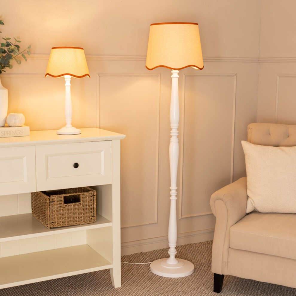 ValueLights Victoria Scallop Rust Edge Shade White Wood LED Floor Lamp - image 2
