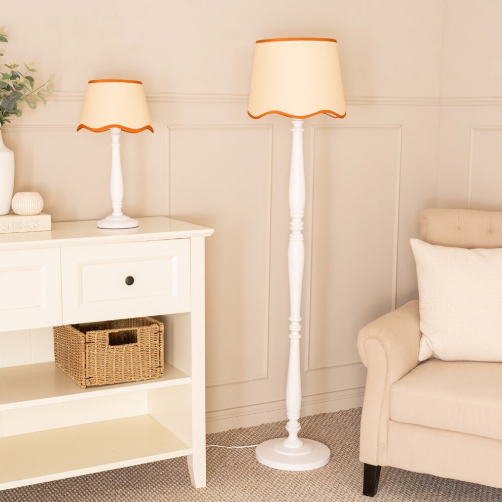 ValueLights Victoria Scallop Rust Edge Shade White Wood LED Floor Lamp - image 3